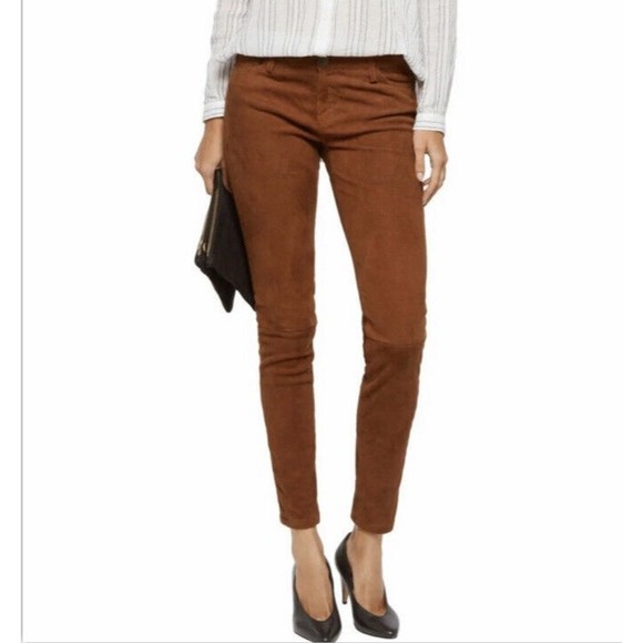 MAJE Womens Leather Trouser Ankle Skinny Pants Size 34 XXS Camel Brown NEW TAGS